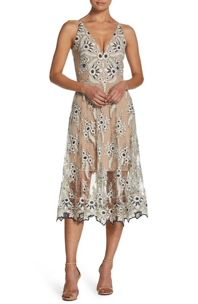 Dress The Population Audrey Embroidered Midi Dress In White
