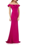 CARMEN MARC VALVO INFUSION OFF THE SHOULDER RUFFLE NECK GOWN,661608
