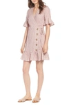 MOON RIVER GINGHAM RUFFLE SLEEVE WRAP DRESS,MR4060