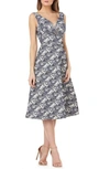 KAY UNGER SLEEVELESS JACQUARD A-LINE TEA LENGTH DRESS,K111690