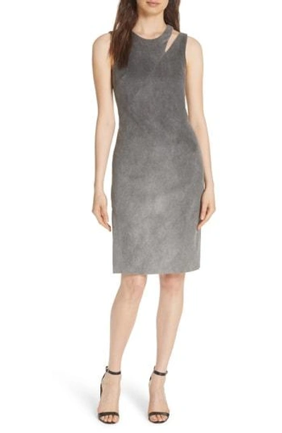 Milly Bonded Faux Suede Fractured Sheath Dress In Grey