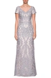 LA FEMME EMBROIDERED LACE COLUMN GOWN,26708
