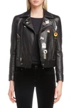 SAINT LAURENT LOGO PIN LAMBSKIN LEATHER JACKET,530735YC2PO