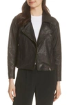 Eileen Fisher Leather Moto Zip Jacket In Black