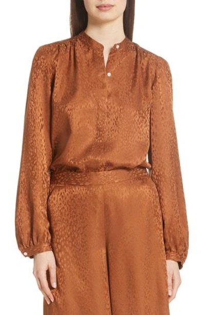 A.l.c Owens Button-front Silk Long-sleeve Top In Toffee