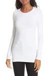 Majestic Soft Touch Flat-edge Long-sleeve Crewneck Top In Blanc
