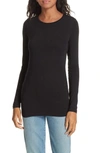 Majestic Soft Touch Flat-edge Long-sleeve Crewneck Top In Black