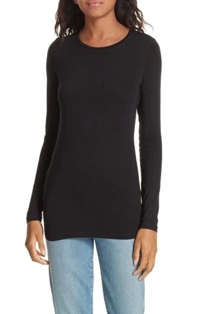 Majestic Soft Touch Flat-edge Long-sleeve Crewneck Top In Noir
