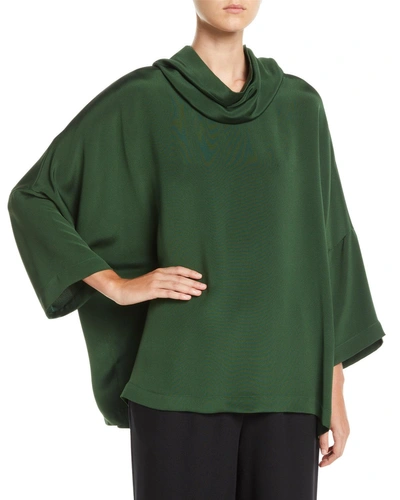 Eskandar Cowl-neck Dropped-shoulder Silk Blouse In Green