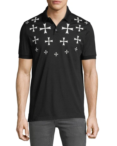 Neil Barrett Men's Fair Isle Military Star Polo Shirt In Black