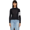 THOM BROWNE THOM BROWNE NAVY FOUR BAR OPEN STITCH CREWNECK SWEATER