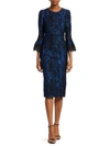 THEIA Bell-Sleeve Jacquard Cocktail Dress