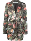 Off-white Floral Belted Jacket In Black