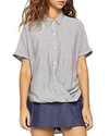 BCBGENERATION BCBGENERATION STRIPED BUTTON-DOWN FRONT-TUCK SHIRT,POF1Y943