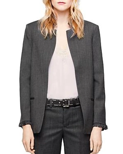 Zadig & Voltaire Volly Frayed-trim Blazer In Charcoal Grey