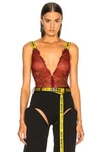 OFF-WHITE OFF-WHITE LACE ONE PIECE BODYSUIT IN RED