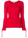 P.a.r.o.s.h Laced Sleeves Knitted Top In Red