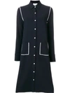 THOM BROWNE THOM BROWNE CONTRAST COVER-STITCHED A-LINE SHIRTDRESS IN MILANO TECH - BLUE