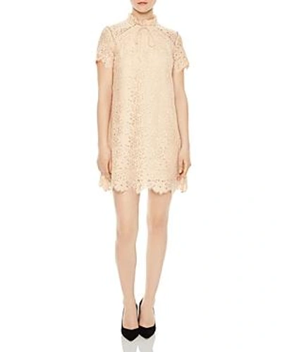 Sandro Embellished Lace Mini Dress In Yellow