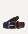 Anderson's Leather Trimmed Elasticated Woven Belt In Navy