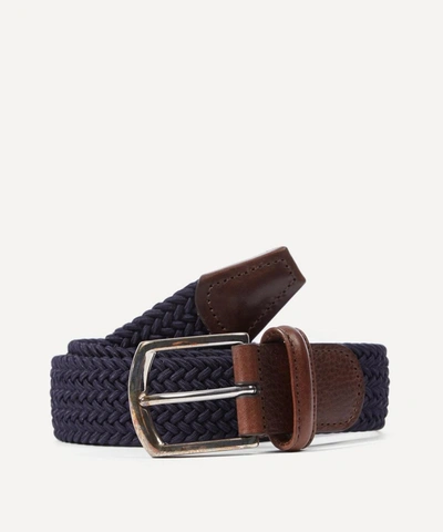 Anderson's Leather Trimmed Elasticated Woven Belt In Navy