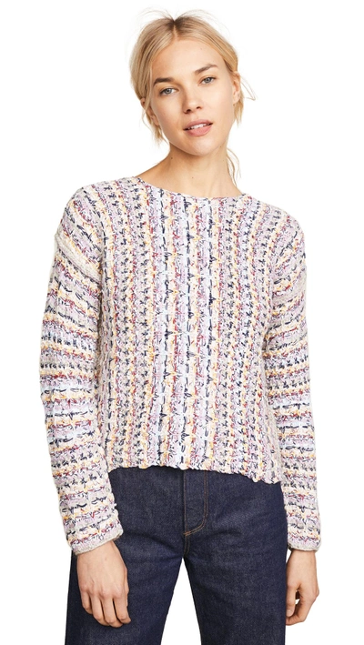 Adam Lippes Crewneck Long-sleeve Hand-knit Tweed Sweater In Neutrals