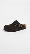 Birkenstock Boston Sfb Cork-footbed Suede Clogs In Black