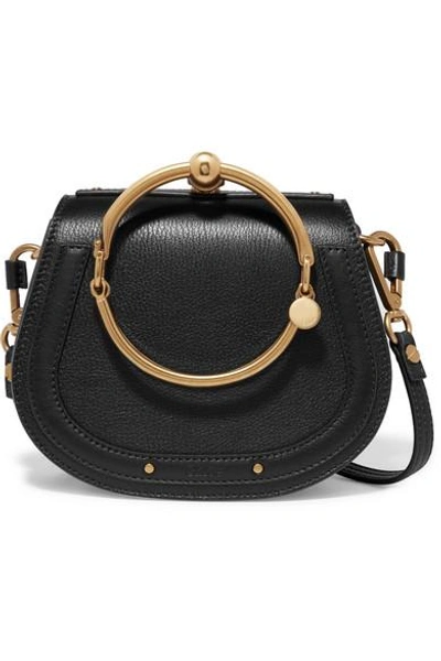 Chloé Nile Bracelet Small Textured-leather And Suede Shoulder Bag In Black