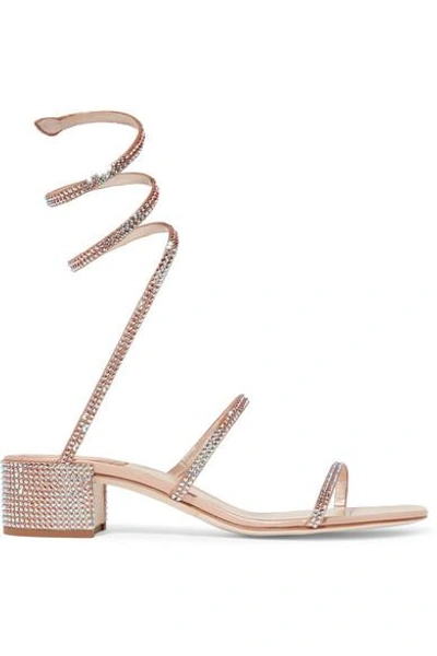 René Caovilla Cleo Crystal-embellished Metallic Satin And Leather Sandals In Neutral