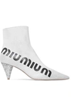 MIU MIU Logo-print glossed cracked-leather ankle boots