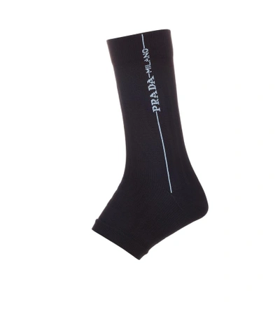 Prada Open-toe Logo Knit Socks In Black