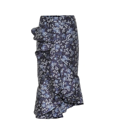 Johanna Ortiz Belladonna Ruffled Floral-jacquard Skirt In Midnight Pottery
