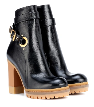 Chloé Suzey Glossed-leather Platform Ankle Boots In Black