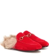 GUCCI PRINCETOWN FUR-LINED VELVET SLIPPERS,P00335057