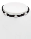 REBECCA MINKOFF CRYSTAL BRAIDED LEATHER CHARM CHOKER NECKLACE,889793014261