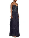 PARKER BLACK Miranda Sequined Ruffled Tiered Gown