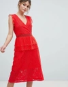 LIQUORISH LIQUORISH LACE MIDI DRESS-RED,LIQ070203