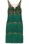 MARCHESA NOTTE FRINGED EMBROIDERED TULLE DRESS