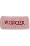 MONCLER FLOCKED GROSGRAIN-TRIMMED RIBBED WOOL HEADBAND