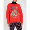 GUCCI DRAGON AND LOGO-EMBROIDERED COTTON-JERSEY SWEATSHIRT