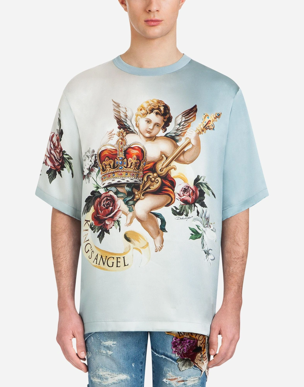 Dolce & Gabbana Oversize Angels Printed Cotton T-shirt In Light