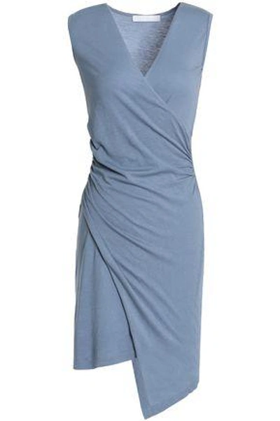 Kain Woman Wrap-effect Cotton And Modal-blend Jersey Mini Dress Sky Blue
