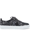 OPENING CEREMONY OPENING CEREMONY WOMAN METALLIC SNAKE-PRINT LEATHER SNEAKERS SILVER,3074457345619149350