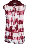 SANDRO SANDRO WOMAN PUSSY-BOW TIE-DYED WASHED-SILK TOP BURGUNDY,3074457345618681302