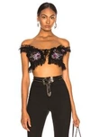 DUNDAS DUNDAS LACE EMBROIDERED CROP TOP IN BLACK,FLORAL.,DUNF-WS2
