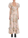 Alexander Mcqueen Alexander Mc Queen Floral Print Ruched Silk Dress In Beige