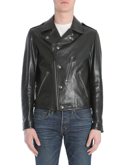 Tom Ford Asymmetric-zip Leather Biker Jacket In Black