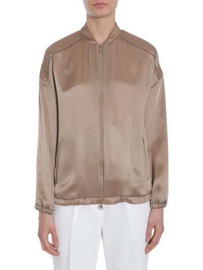 Brunello Cucinelli Bomber Jacket With Monile Detail In Neutral