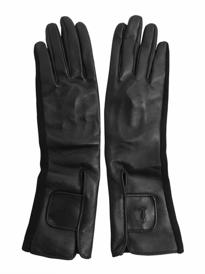 Tru Trussardi Nappa Leather And Knit Gloves In Black