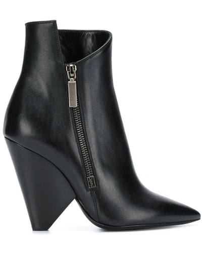 Saint Laurent Niki 105 Zipped Leather Ankle Boots In Black